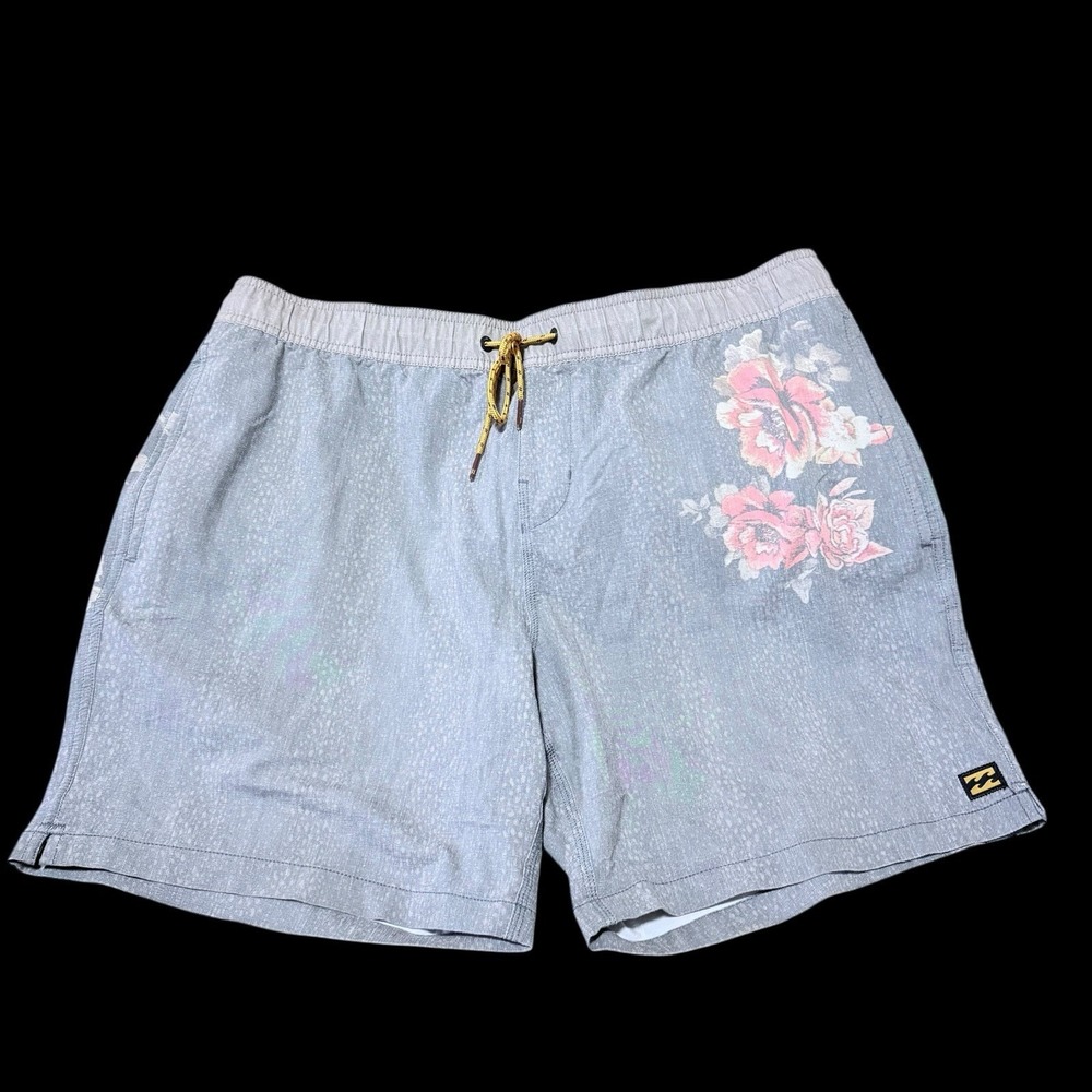 Men's Xl Billabong Recyler Grey Shorts‎ Floral Print Accents Pockets